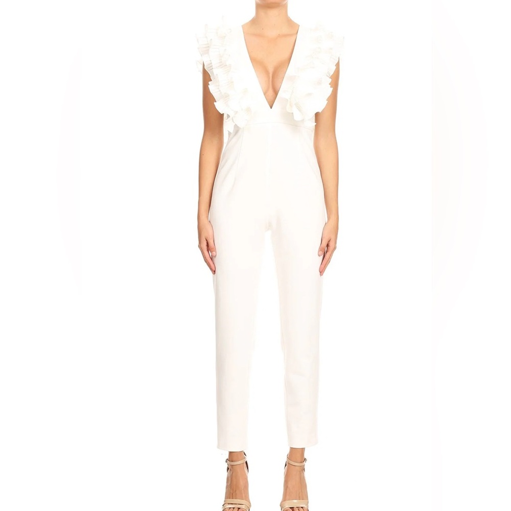 Elegant White Ruffled Jumpsuit